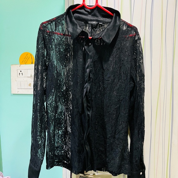 Black sheer net shirt top !! - Picture 3 of 9